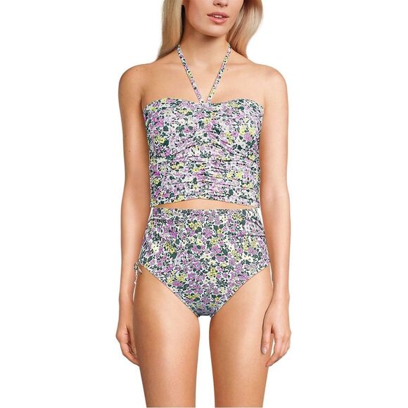 Land's End Ruched Halter Midkini Top 2 Way White  Multi Ditsy Floral print 12 - Picture 5 of 10
